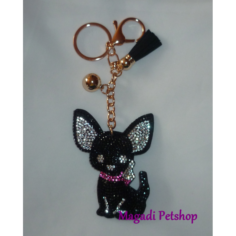 Porte Clé chihuahua en strass noir