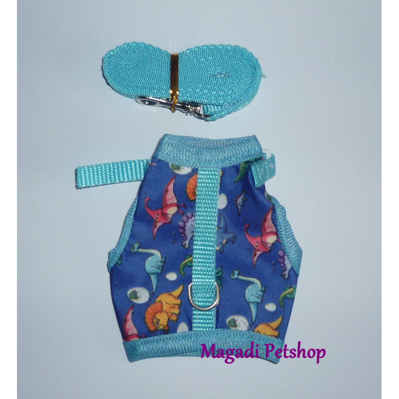 Harnais pour mini chiot dino bleu Harnais pour mini chiot dino bleu