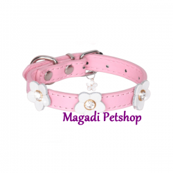 Collier pour chien Fleurs et strass Rose