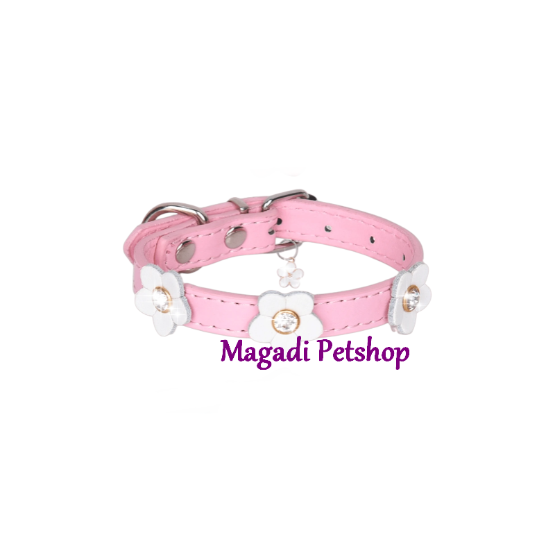 Collier pour chien Fleurs et strass Rose