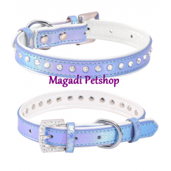 Collier pour chien bleu nacré avec strass